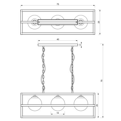 Suspension sur chaîne DIEGO 3xE14/40W/230V noir