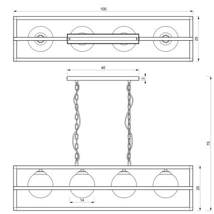 Suspension sur chaîne DIEGO 4xE14/40W/230V noir