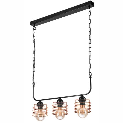 Suspension sur chaîne MORGAN 3xE27/60W/230V noir/cuivre