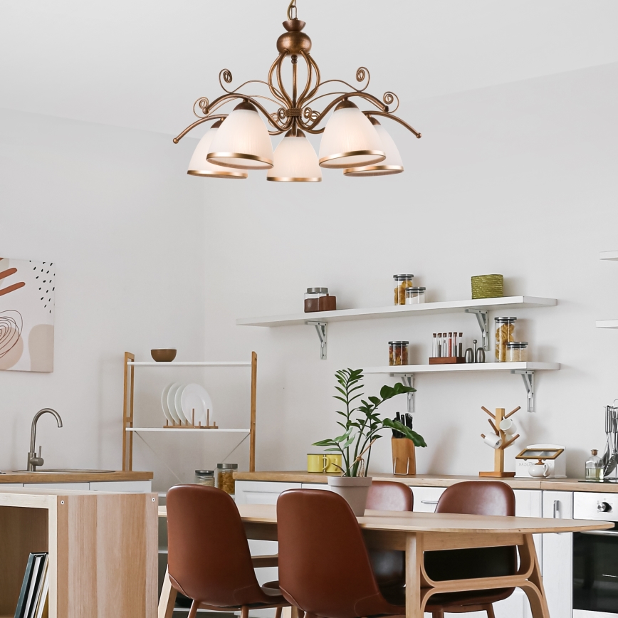 Suspension sur chaîne RETRO II 5xE27/60W/230V, bronze patiné