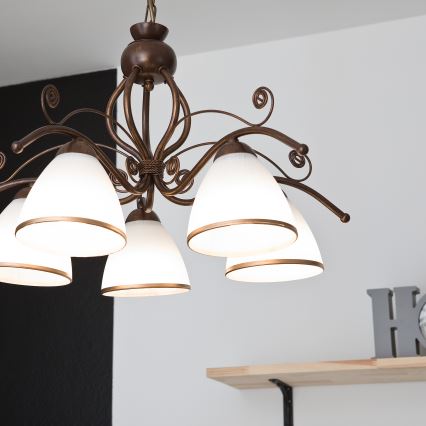 Suspension sur chaîne RETRO II 5xE27/60W/230V, bronze patiné