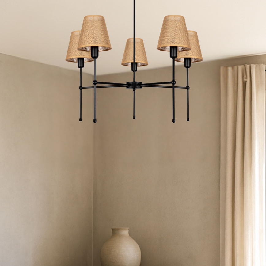 Suspension sur tige MADELA 5xE14/40W/230V jute/noir