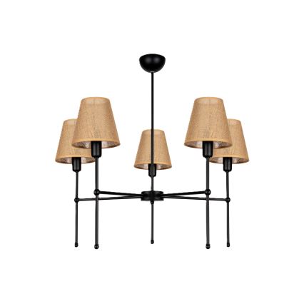 Suspension sur tige MADELA 5xE14/40W/230V jute/noir