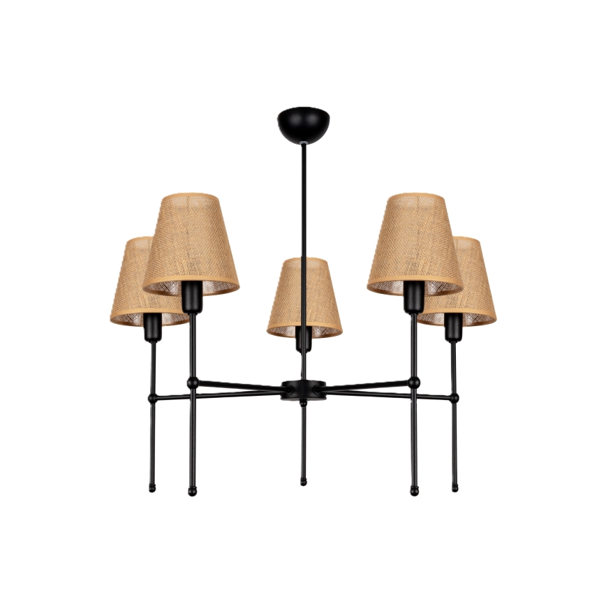 Suspension sur tige MADELA 5xE14/40W/230V jute/noir