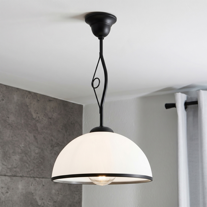 Suspension sur tige RETRO 1xE27/60W/230V noir/blanc