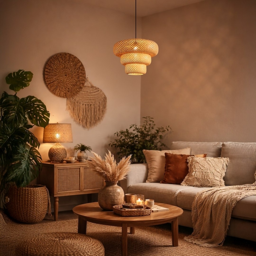 Suspension TULUM sur câble 1xE27/15W/230V Ø 35 cm en bambou
