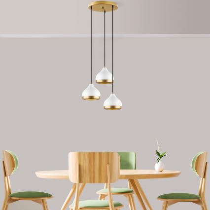 Suspension YILDO 3xE27/40W/230V blanc/or
