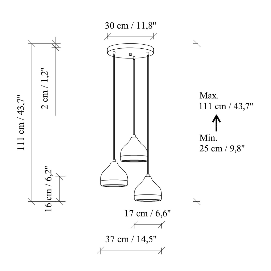 Suspension YILDO 3xE27/40W/230V blanc/or