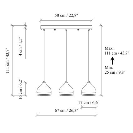 Suspension YILDO 3xE27/40W/230V blanche/or