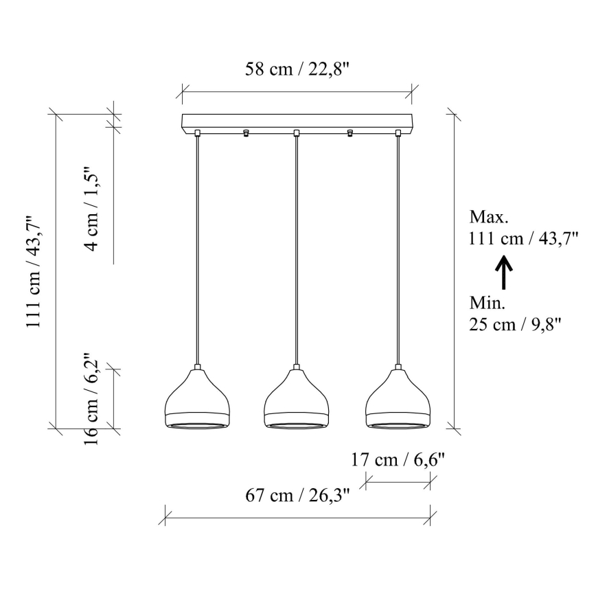 Suspension YILDO 3xE27/40W/230V blanche/or