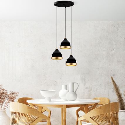 Suspension YILDO 3xE27/40W/230V noir/or