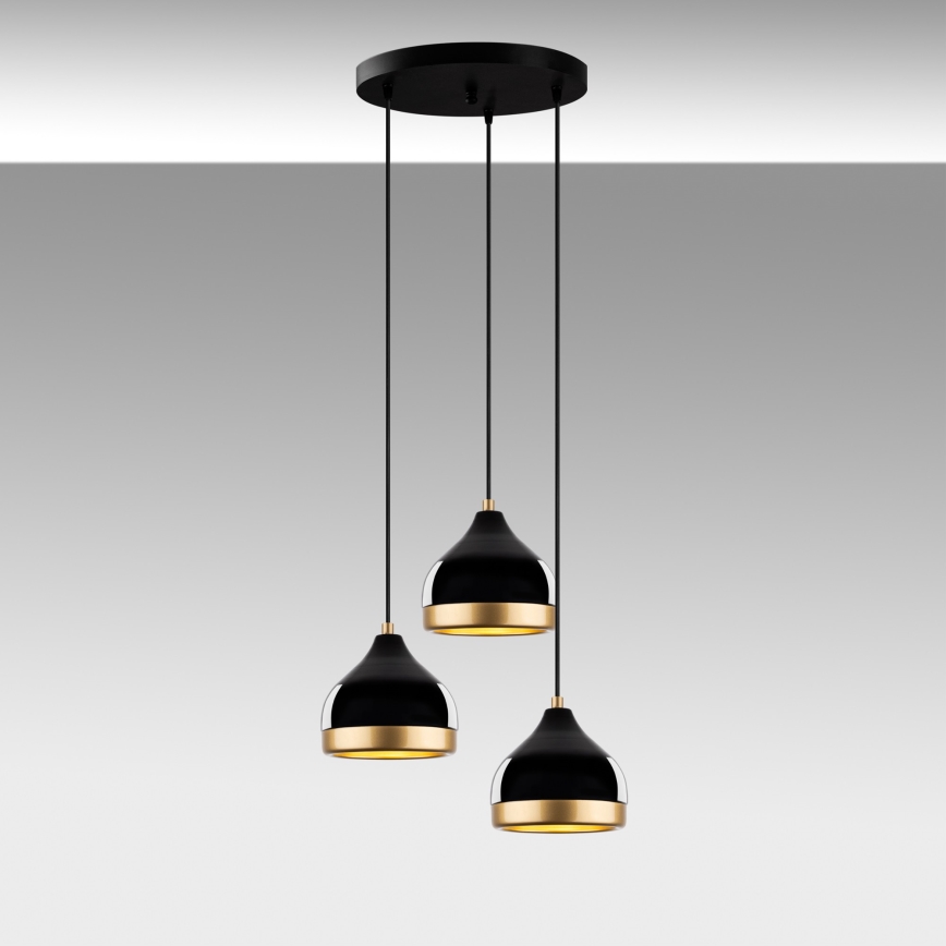 Suspension YILDO 3xE27/40W/230V noir/or