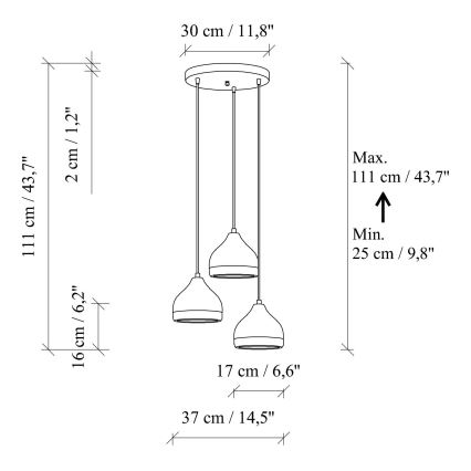 Suspension YILDO 3xE27/40W/230V noir/or