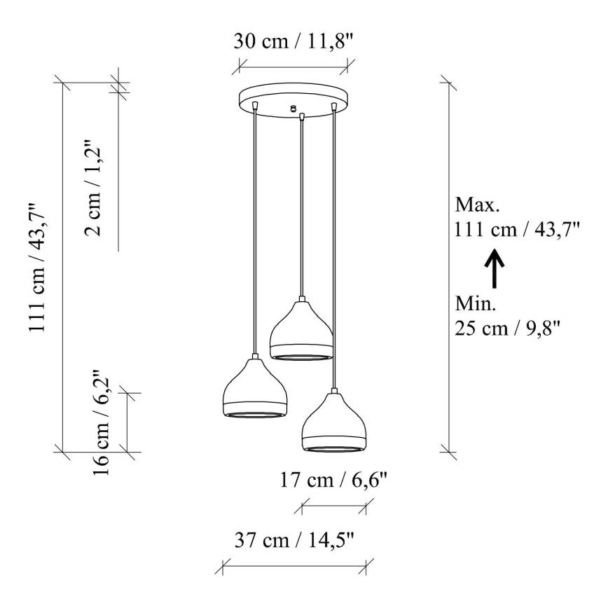 Suspension YILDO 3xE27/40W/230V noir/or