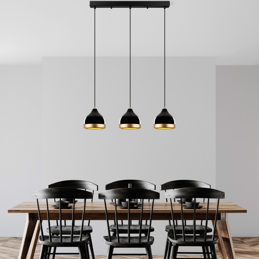 Suspension YILDO 3xE27/40W/230V noir/or