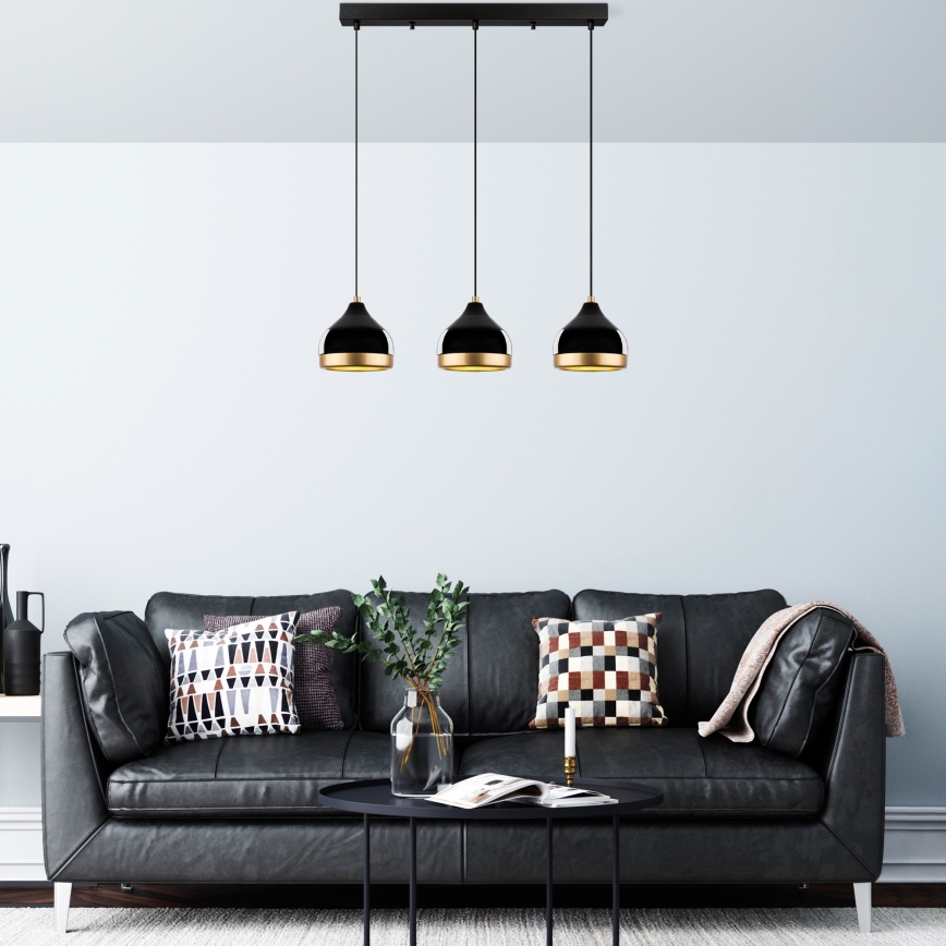 Suspension YILDO 3xE27/40W/230V noir/or