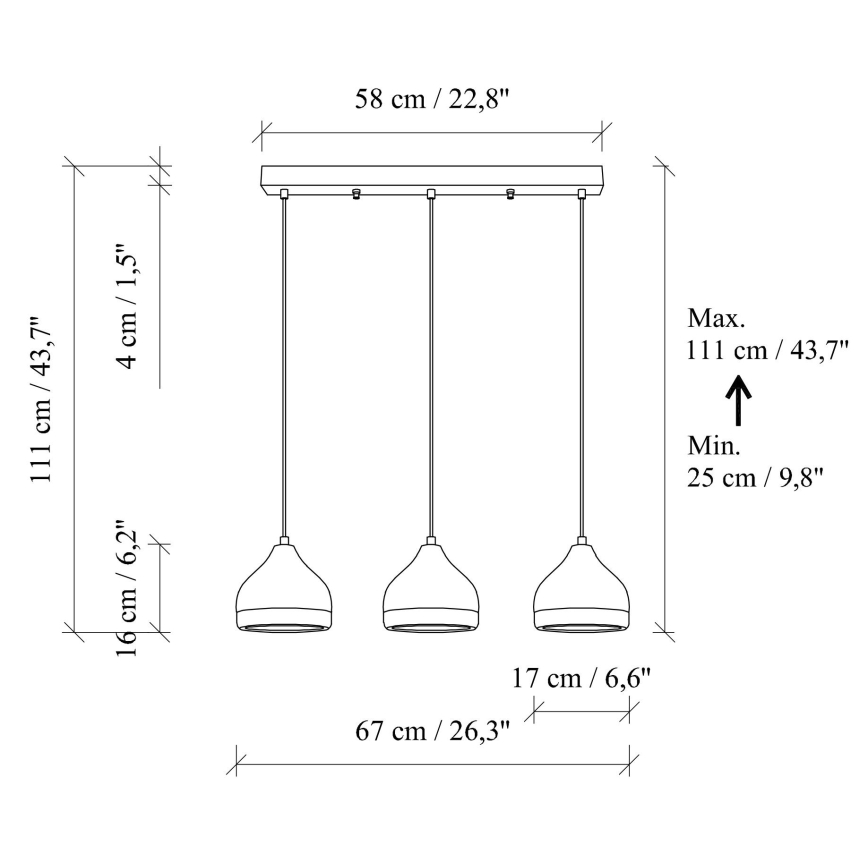 Suspension YILDO 3xE27/40W/230V noir/or