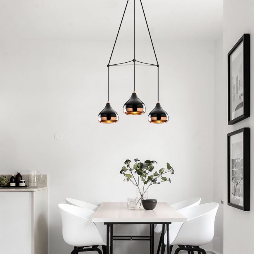 Suspension YILDO 3xE27/40W/230V noire/cuivre