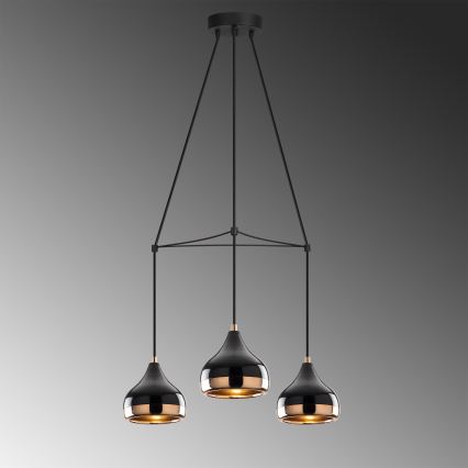 Suspension YILDO 3xE27/40W/230V noire/cuivre