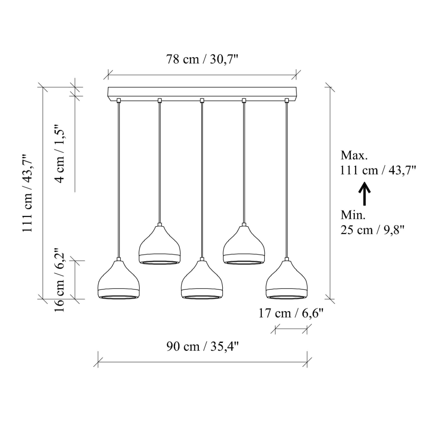 Suspension YILDO 5xE27/40W/230V blanc/or