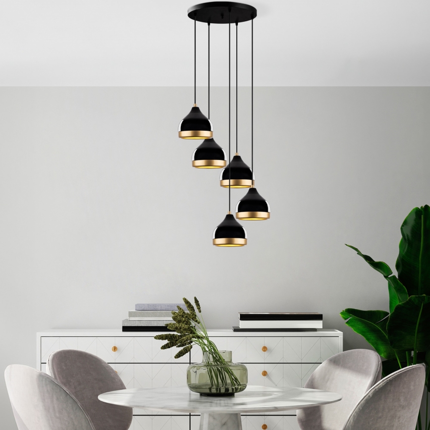 Suspension YILDO 5xE27/40W/230V noir/or