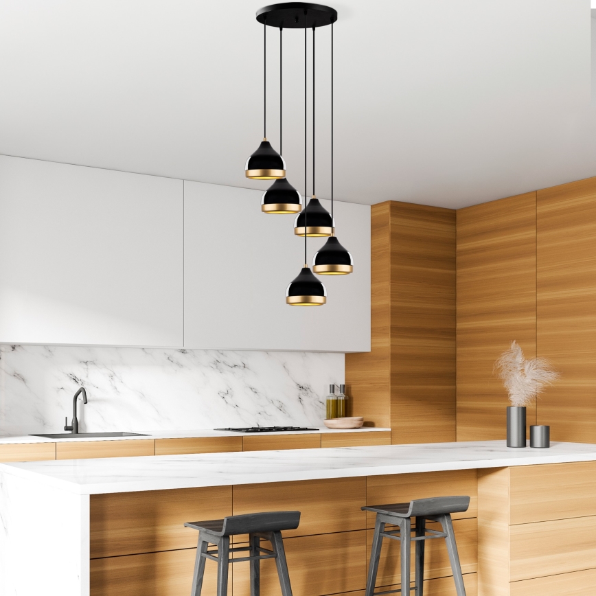Suspension YILDO 5xE27/40W/230V noir/or