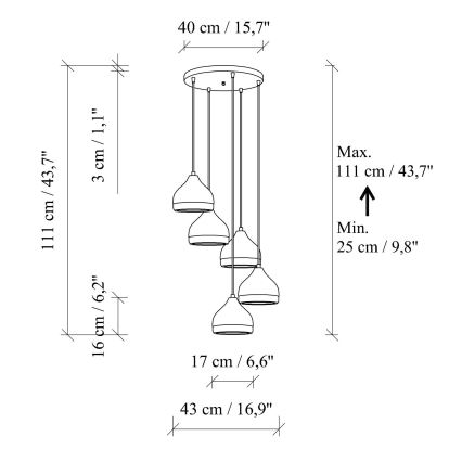 Suspension YILDO 5xE27/40W/230V noir/or