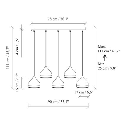 Suspension YILDO 5xE27/40W/230V noir/or