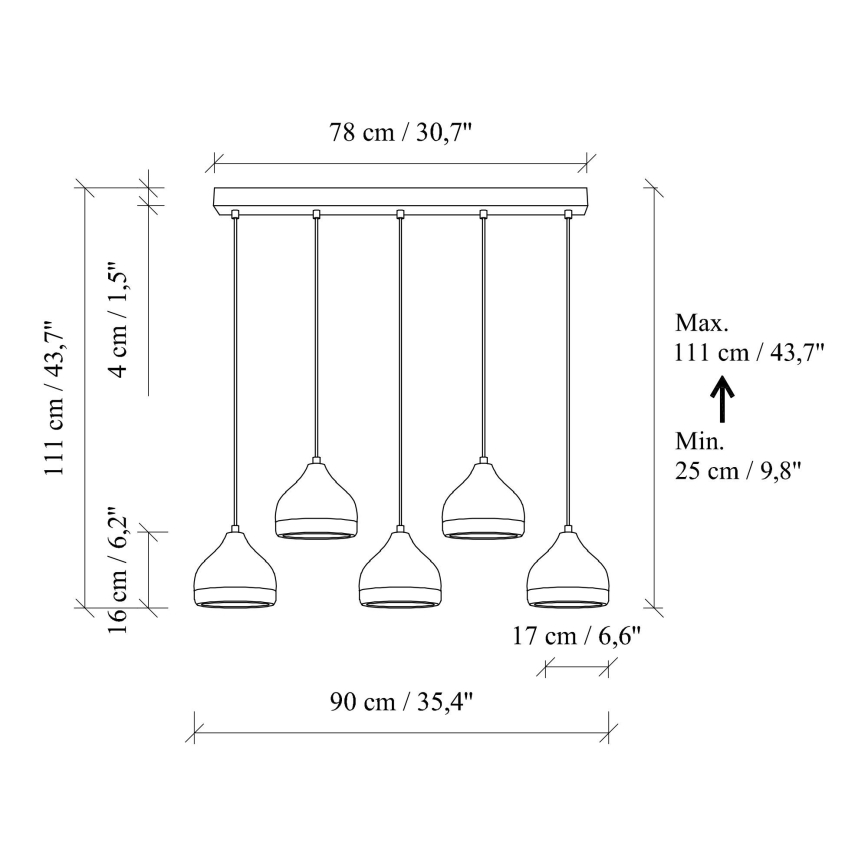 Suspension YILDO 5xE27/40W/230V noir/or