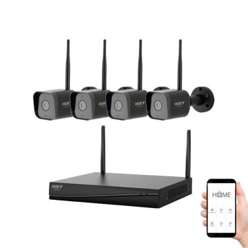 Système de vidéosurveillance intelligent + 4 caméras équipées d’un capteur 2K+, alimentation 12V, indice de protection IP65 et connexion Wi‑Fi compatible Tuya