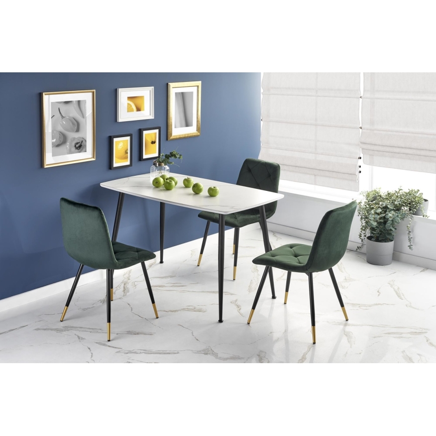 Table à manger ALARA, décor marbre blanc/noir