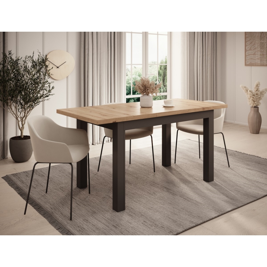 Table à manger extensible DOO 120/160x75 cm chêne artisan/noir