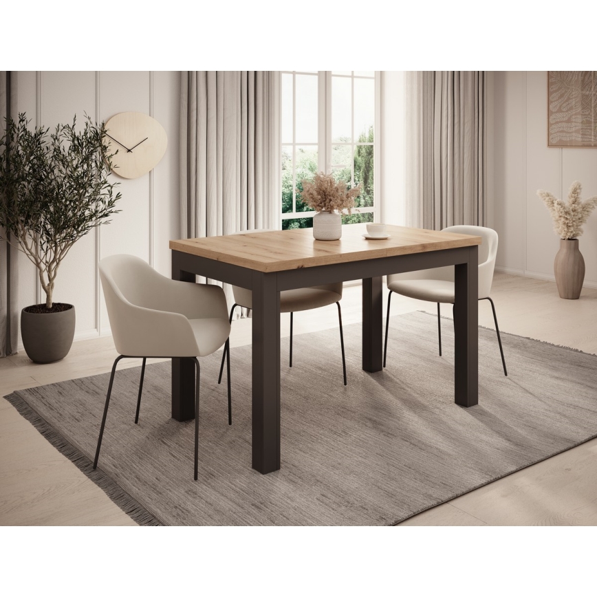 Table à manger extensible DOO 120/160x75 cm chêne artisan/noir