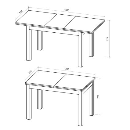 Table à manger extensible DOO 120/160x75 cm chêne artisan/noir