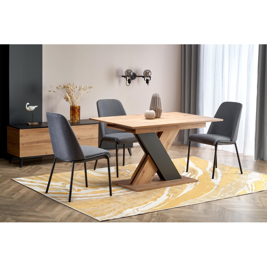 Table à manger extensible DROM 130/175x85 cm chêne Wotan/noir