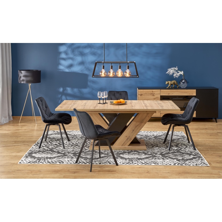 Table à manger extensible DROM 160/200x90 cm chêne wotan/noir