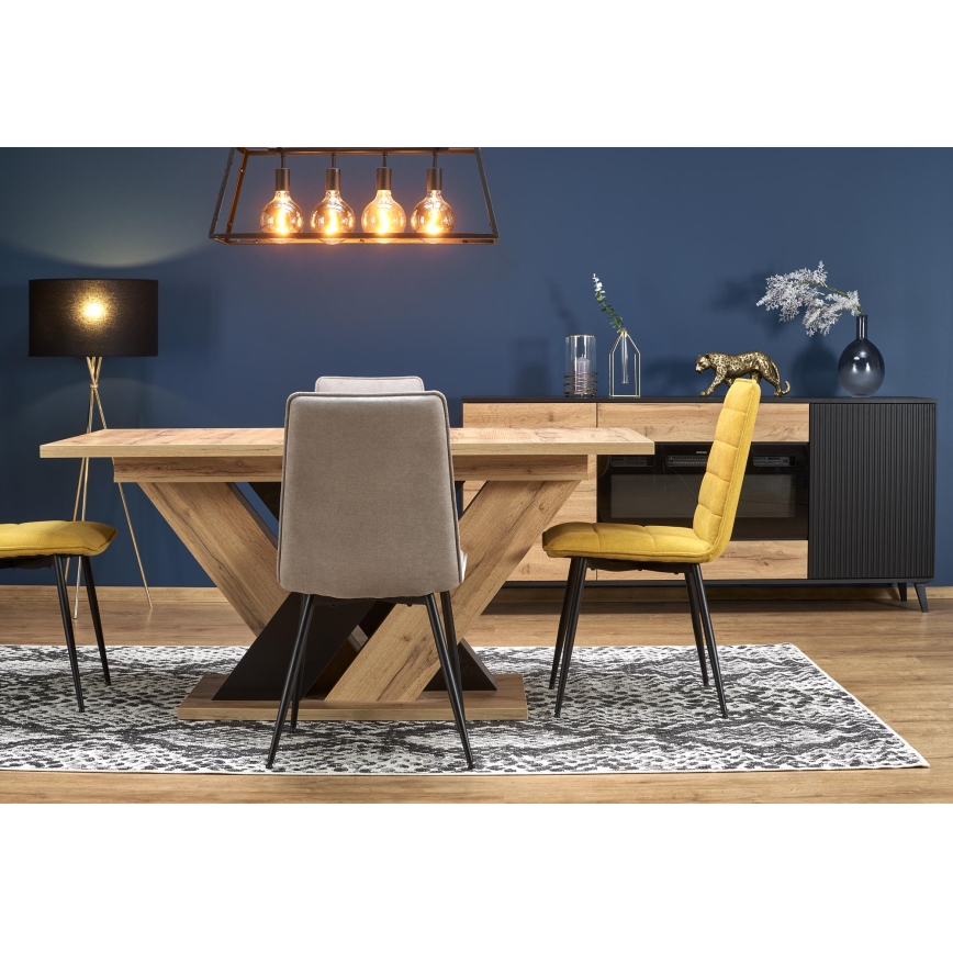 Table à manger extensible DROM 160/200x90 cm chêne wotan/noir