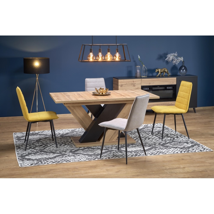 Table à manger extensible DROM 160/200x90 cm chêne wotan/noir