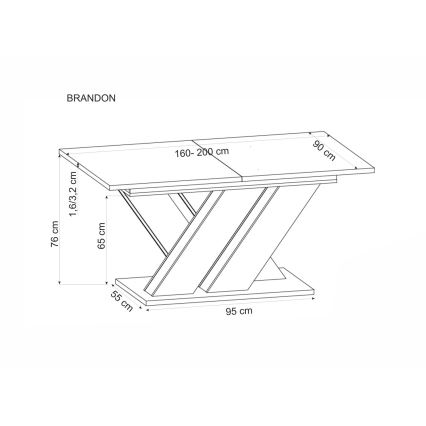 Table à manger extensible DROM 160/200x90 cm chêne wotan/noir