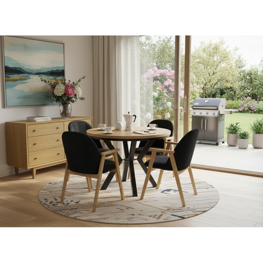 Table à rallonge CONVI 100/140x73 cm chêne craft/noir
