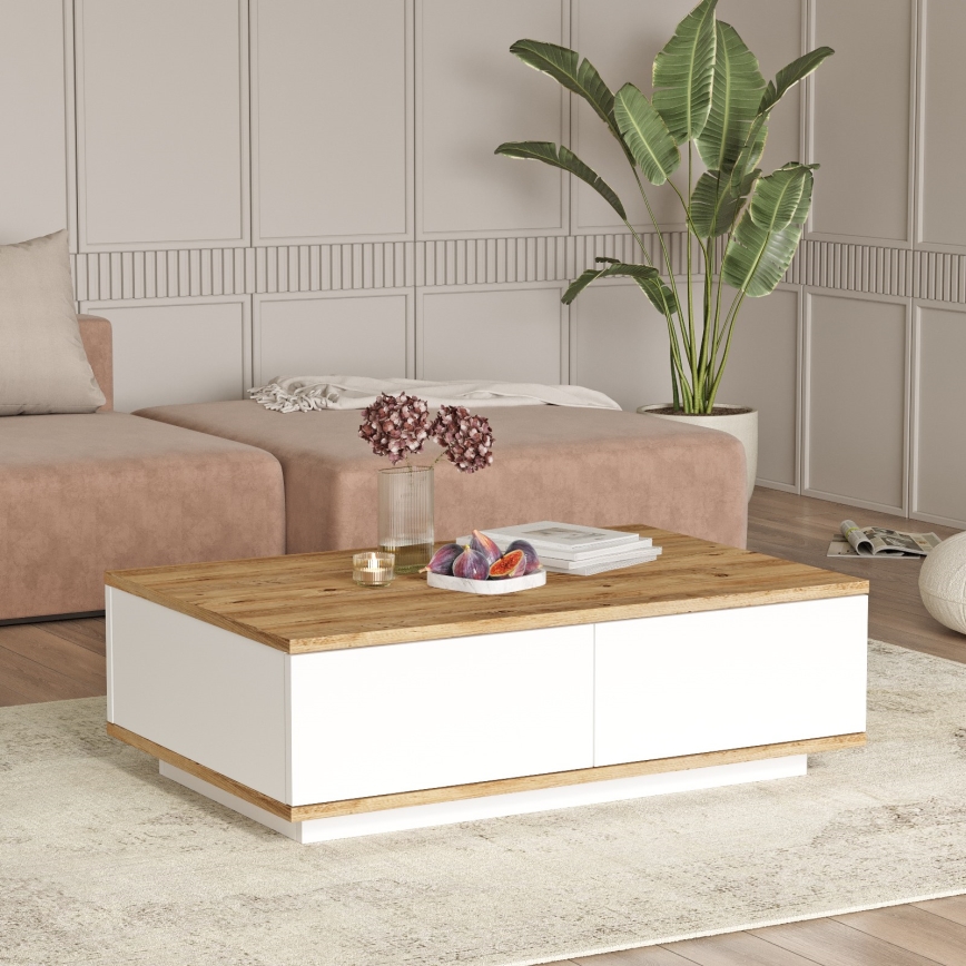 Table basse 28,6x90 cm pin atlantic/blanc