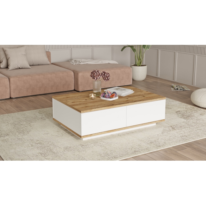 Table basse 28,6x90 cm pin atlantic/blanc