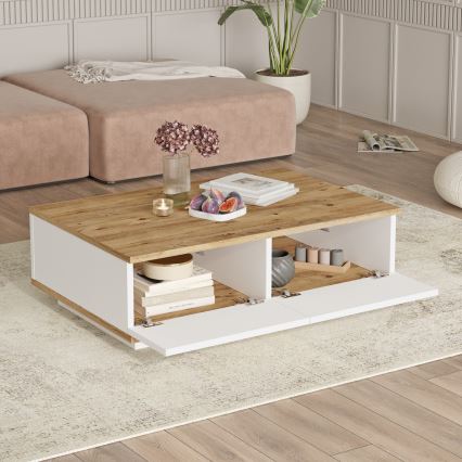 Table basse 28,6x90 cm pin atlantic/blanc