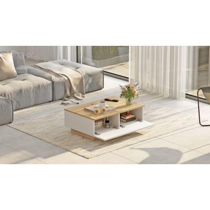 Table basse 31,6x90 cm chêne/blanc