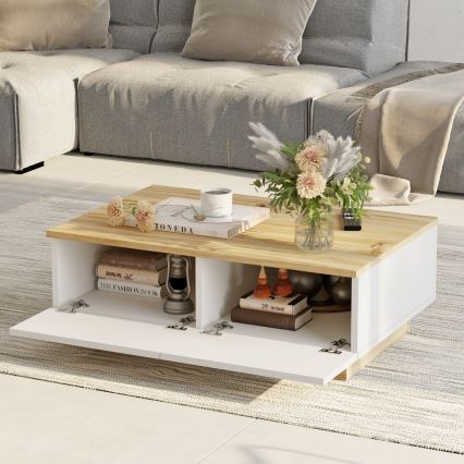 Table basse 31,6x90 cm chêne/blanc