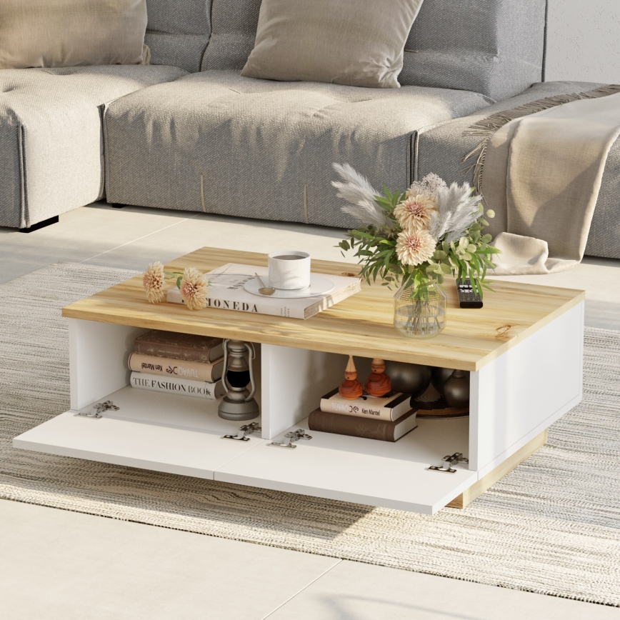 Table basse 31,6x90 cm chêne/blanc