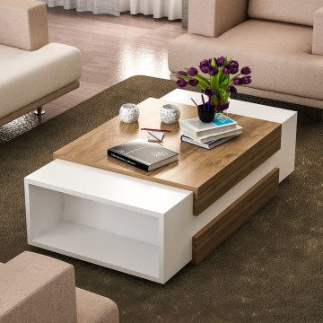 Table basse 31x110 cm NORA blanc/noyer