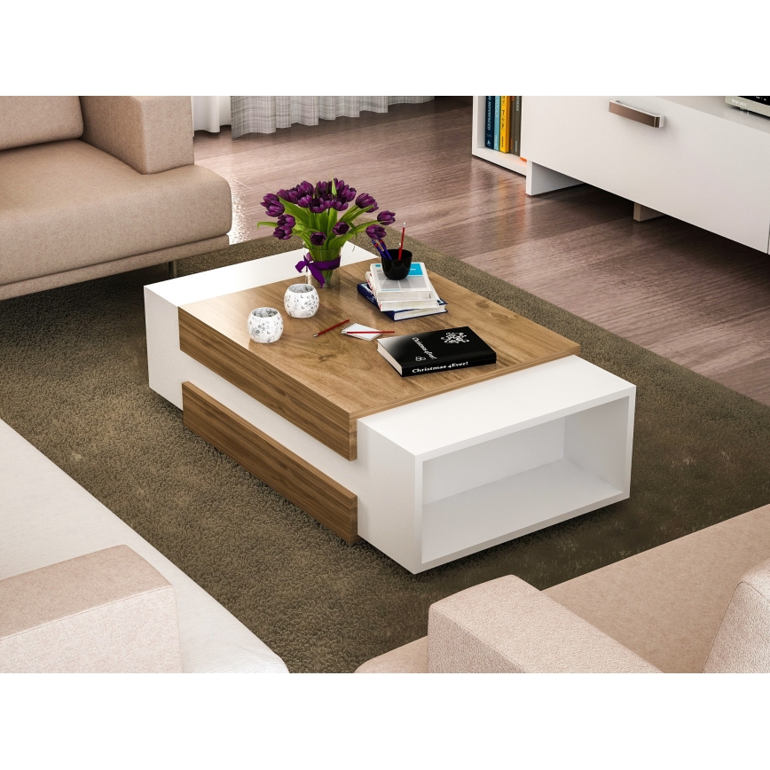 Table basse 31x110 cm NORA blanc/noyer