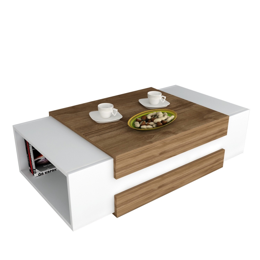 Table basse 31x110 cm NORA blanc/noyer