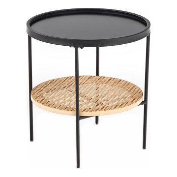 Table basse 45x45 cm noir/rotin